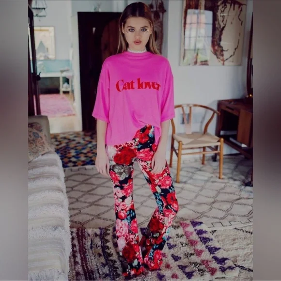 Daydream Nation Cat Lover Cropped Oversized in Kiss Pink Tee Size Small - Picture 4 of 13